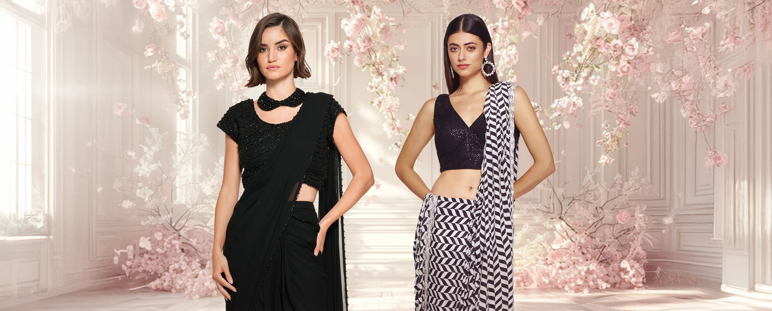 Woman wearing a black saree