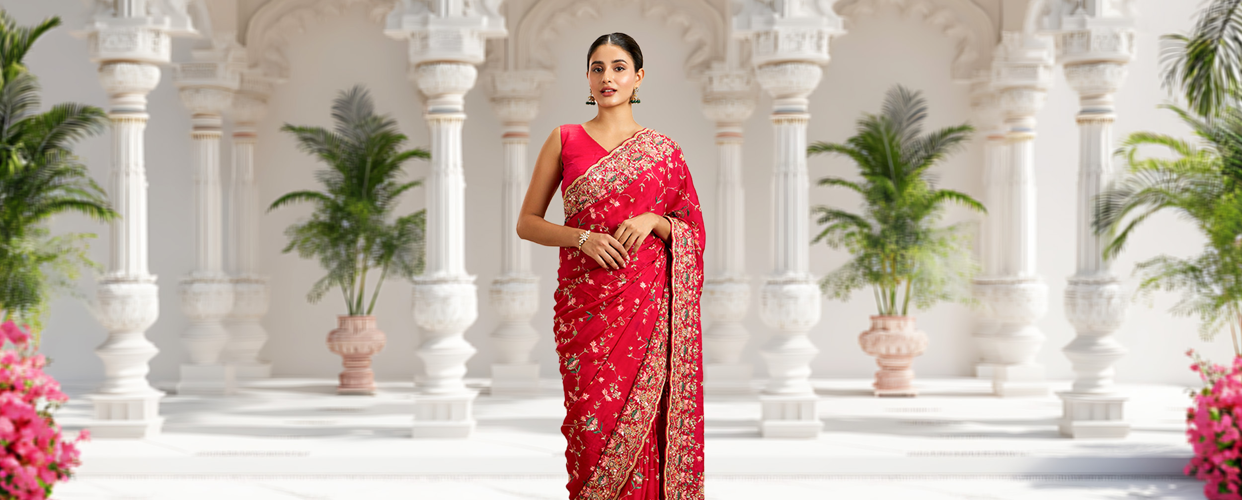 Woman wearing a floral saree